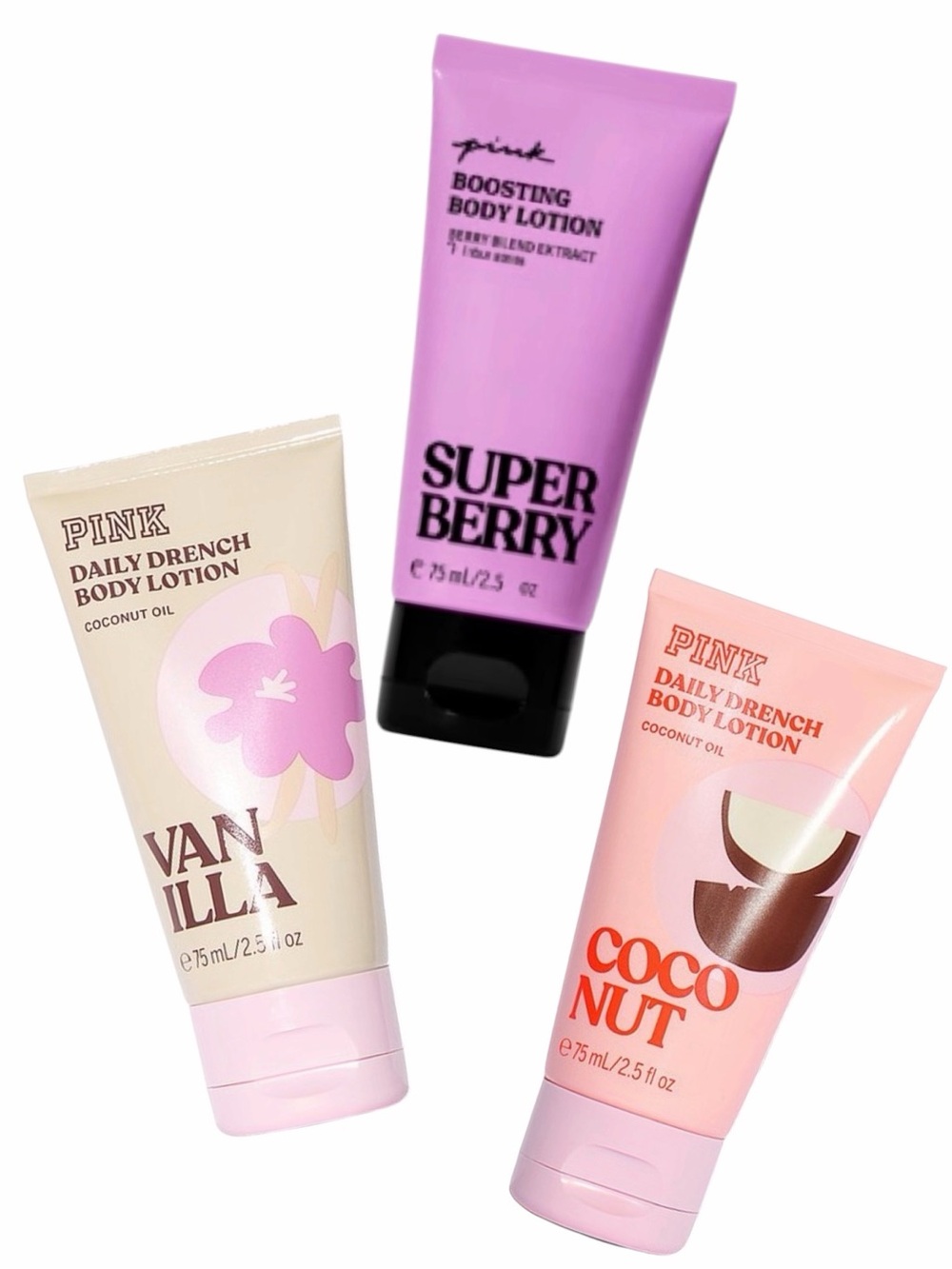 ✈️3 PINK Victoria's Secret Body Lotions (2.5 fl oz each).